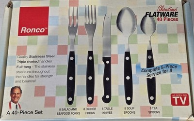 Ronco Showtime 40 PC Flatware Set Complete 5 Piece Service for 8 Rare Seen On TV