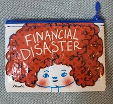 Blue Q Small Bag Coin Purse Pouch - FInancial Disaster Theme, Gently Used CUTE!