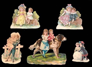 5 CHROMOS DECOUPIS Enfants 120x110mm la plus grand
