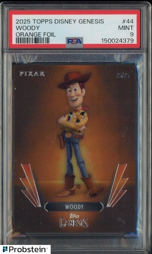 2025 Topps Disney Genesis Orange Foil #44 Woody 25/25 PSA 9 MINT