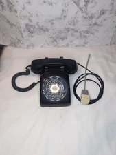 Vintage IIT Black Rotary Desktop Phone Exxon Travel Club Sticker Untested