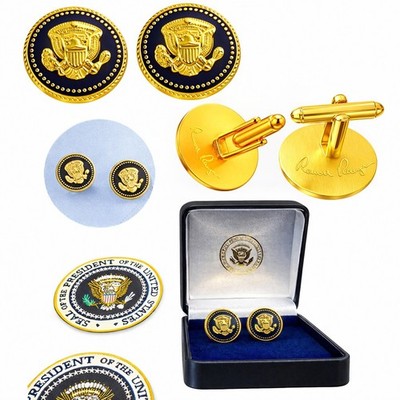 President Ronald Reagan VVIP Cuff Links Blue Cobalt 24k Gold-plated