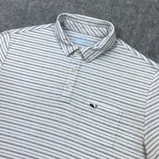 Vineyard Vines Edgartown Polo Shirt Mens Large White Striped Pima Cotton Whale