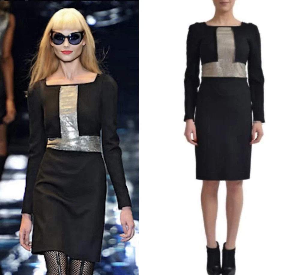 Versace Vintage 2012 Silver Sequin Stud Black Dress 40 42 44 4 6 8 LBD Vtg S M - Image 4 of 4