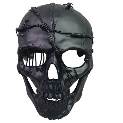 KBW Black Skull Mask Barbed Wire Stitched Halloween Cosplay Prop Steampunk NWT