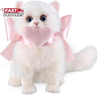 Bearington Cat Stuffed Animal - Ralistic Cat Plush Lifelike White Kitten Toys fo