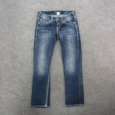 Silver Jeans Santorini Jeans Womens 24 Blue Distressed Stretch Denim Bootcut