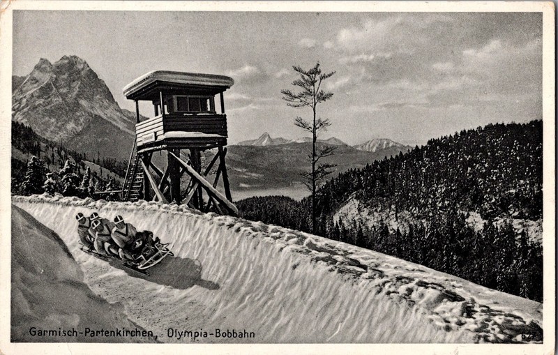 Mint Germany RPPC Real Picture Postcard Garmisch Winter Olympic Games Bobbahn