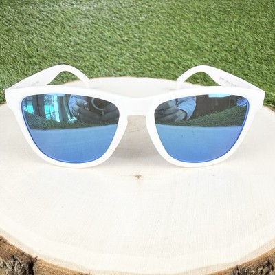 Goodr Polarized Sunglasses Iced by Yetis White Frame Blue Mirror OG Square