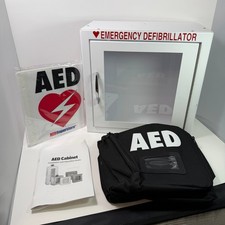AED Emergency Defibrillator Wall Cabinet with Signs and Carry Bag