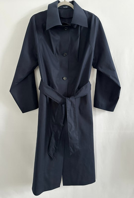 KASSL Editions Original Below Coated Cotton Trench Coat XS Navy Blue Minimalist