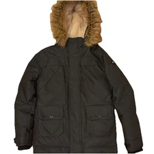 Appaman Duck Down Denali Jacket Fur Hooded Coat Boys Size 12 Gray Sherpa Lined