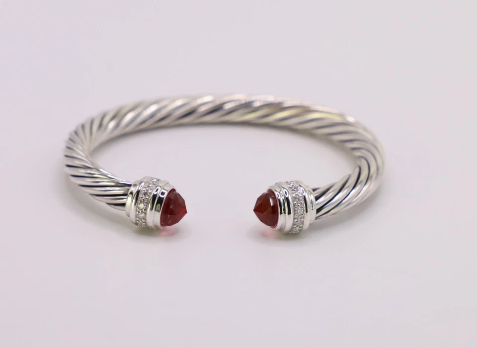Brazalete David Yurman Plata de Ley 7mm Cable Turmalina con Diamantes Talla M Foto 2 de 4