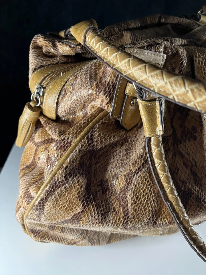 XOXO Gold Faux Snakeskin Satchel – Y2K Tan Shoulder Bag with Braided Handles - Image 2 of 4