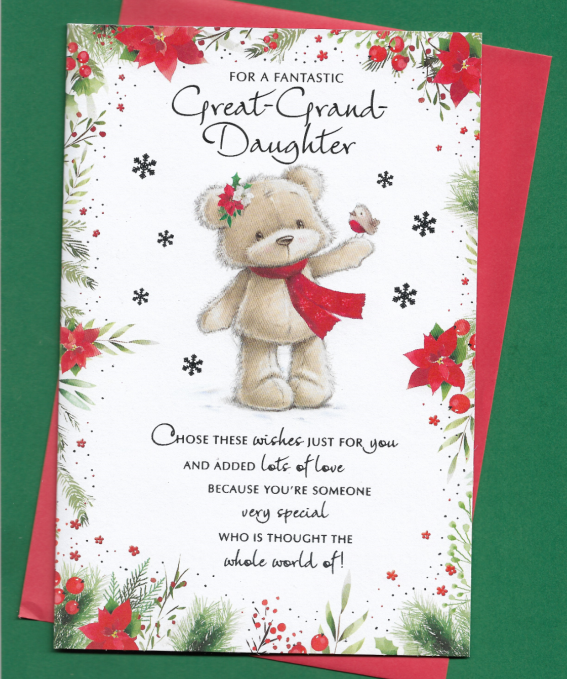 Great Granddaughter Christmas Card 9""x6"" Verse Special Words Message Cute Teddy