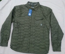 Huk Fishing Shacket Men size Medium Green Quilted Shirt Jacket Button Up NEW