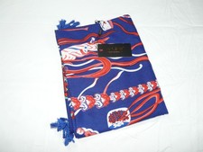 Oversized Silk Shawl Scarf 36" x 72" with Tassels Asian Warrior Blue Red White