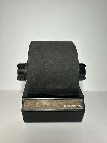vtg Rolodex 2254 Black Metal Rotary Flip Card File/Made in USA w/Card Set
