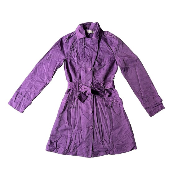 Jacqui E Womens Size 6 Purple Trench Coat Belted Cotton Blend Jacket 2008