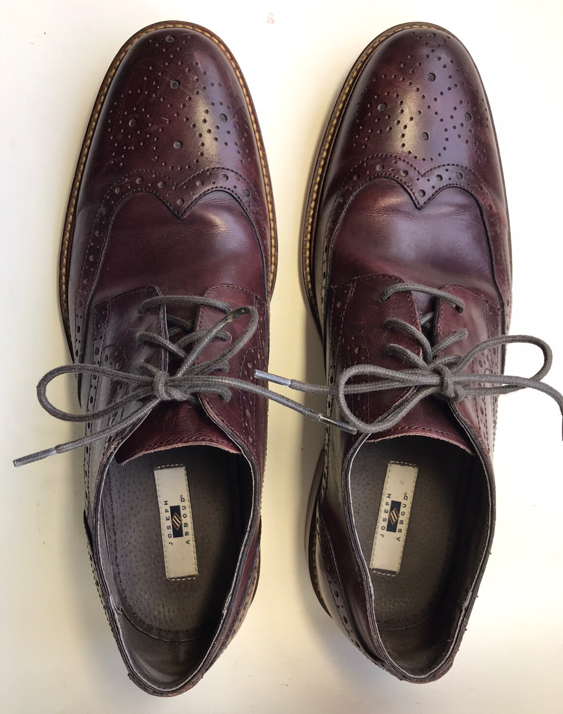 SAOLA Joseph Abboud scarpa elegante derby uomo pelle marrone punta alare taglia 10 usata