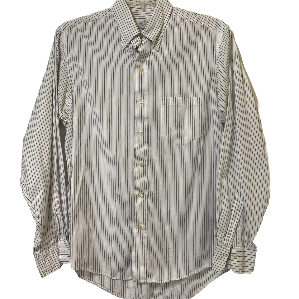 Camisa masculina Eagle Shirtmakers com botões tamanho 16 1/2 35 listras azuis EUA - Imagem 3 de 4