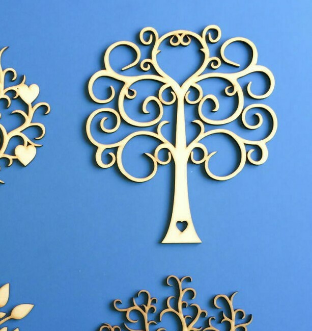 New Wooden MDF Tree Shapes Family Tree Wedding Guestbook Crafting Free Hearts