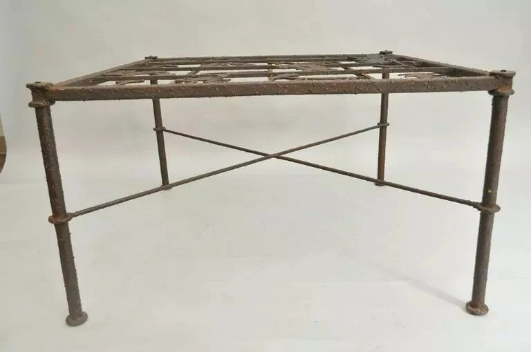 Native American Glyph Figures Metal and Glass Square Brutalist Coffee Table - Image 3 of 4