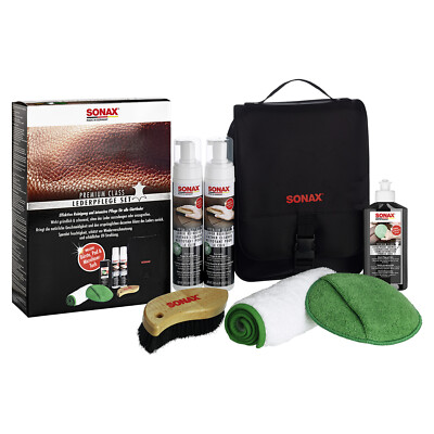 SONAX Lederreiniger 250 ml Lederpflege 250ml Lederbürste Mikrofasertuch Pad Set