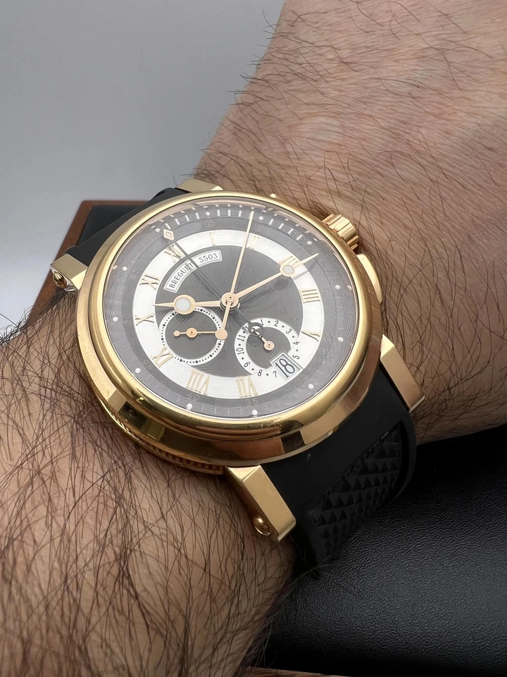 Breguet Marine Cronógrafo 5827BR/Z2/5ZU 18K Correa de Goma Rosa Esfera Gris B&P Foto 4 de 4