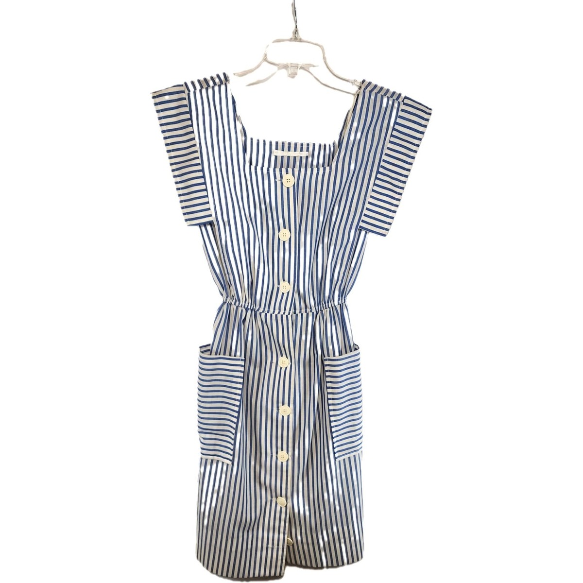 Vintage 80's Blue & White Striped Pinafore Style Dress | eBay