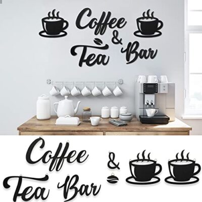 Coffee Bar Sign Metal Wall Art - Vintage Rustic Kitchen Decor, Cafe Themed Hanging Sign 13.8x4.9in