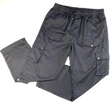 NEW Wide Black 8 POCKETS CARGO PANTS Drawstring Hip Hop Tech Oversized Sz XL