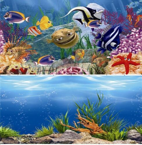 Aquarium Fish Tank Background 2 Sides + Adhesive - 2 to 10 FT Lengths - Picture 1 of 8