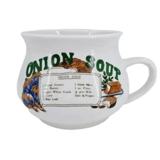 Onion Soup Mug VTG Recipe Individual Serving Bowl Cup White Green 18oz Kitschy