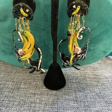 Lunch At The Ritz “Monkey Around” Enamel Pierced Earrings