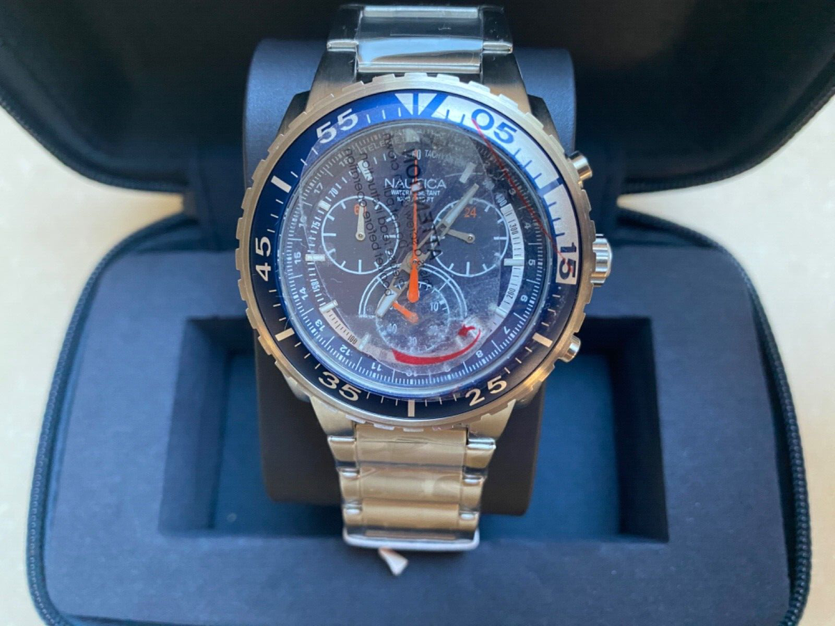 Nautica NST 700 Chronograph Watch Blue Face Stainless Steal 45mm