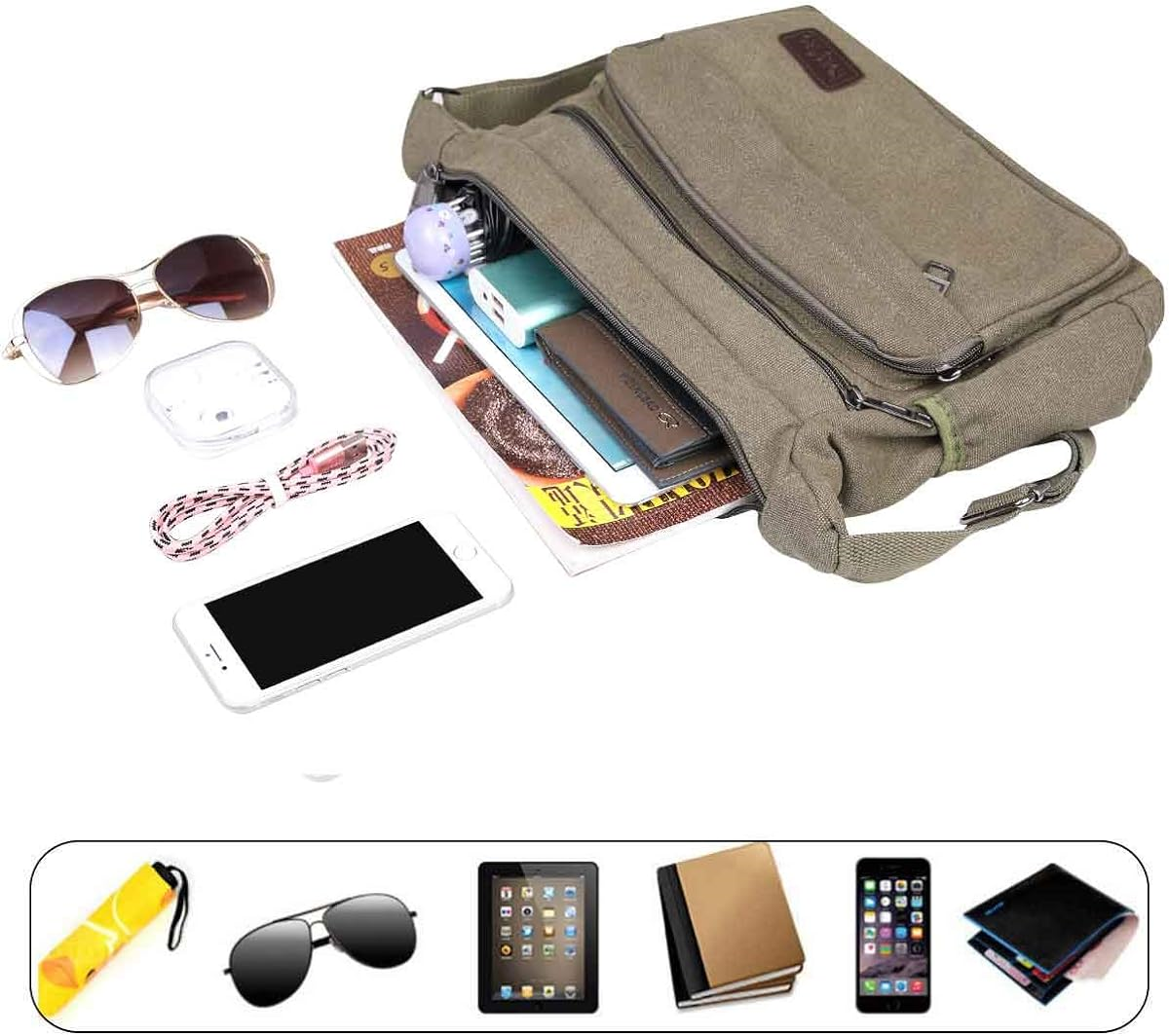 JAKAGO Waterproof Messenger Shoulder Bag,Multi Pockets Canvas Crossbody Bag for eBay