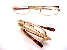 Power 4.0 Reading Glasses 2 pair compact Folding readers Gold tone frame