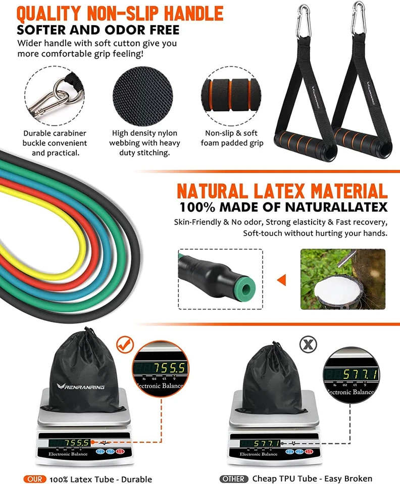 Conjunto de 11 PIEZAS Bandas de Resistencia Yoga Pilates Abdominales Ejercicio Fitness Tubo Bandas de Entrenamiento Foto 3 de 4