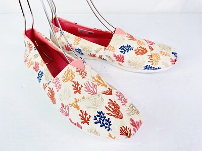 New TOMS Shoes Flats Alpargate White Coral Reef Print Women's