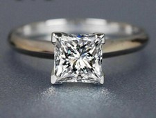Solitaire Princess Cut 1.50Ct Diamond 14k White Gold Over Engagement Ring Size 6