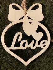Ornament-Shaped Wood Ornament, with Religious word "Love" and Hearts