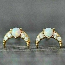 1.2ct Round Cut Simulated Opal Half Moon Elegant Women's Stud Earring 925 Silver