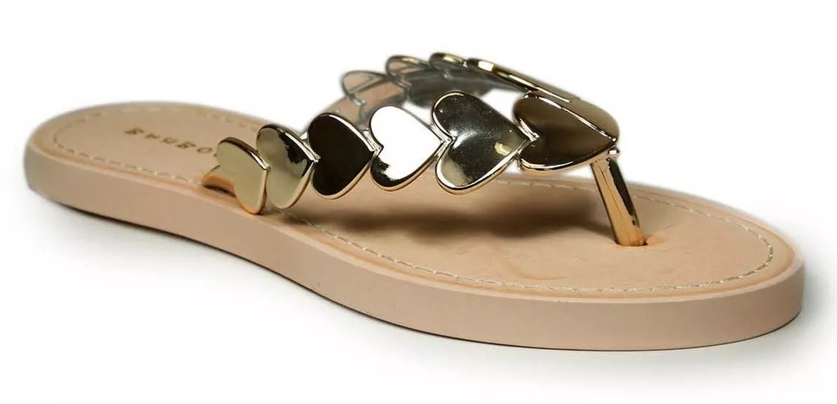 BAMBOO Gold Heart Thong Flip Flops Sandals 7 NEW NIB Hearts