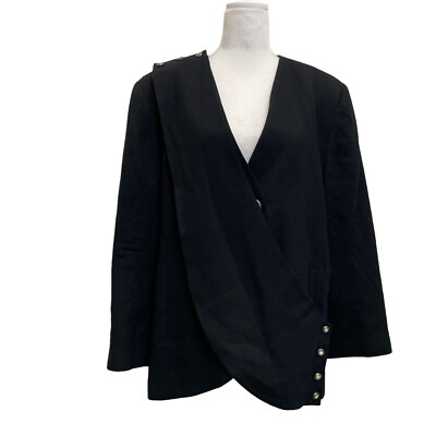 Joanie Char Black 100% Wool VTG 80s Regal Button Front Sash Joanie Char Black 100% Wool VTG 80s Regal Button Front Sash