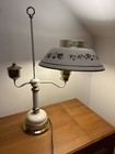 Vintage Mid Century Tole Metal Desk Table Lamp White With Gold Grapevine Leafs — photo 2
