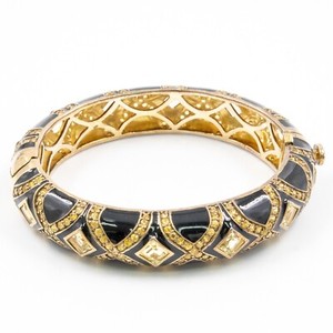 Authentic 19.64ct Lemon Quartz Sapphire Sterling Sliver Bangle Gold Plated Black Enamel