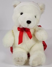 Polar Bear Christmas Plush White W/ Red Bow Santa Hat Sack Stuffed Gift 7" Gund