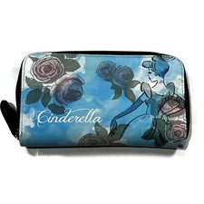 Cinderella Travel Zip Around Wristlet Wallet Blue Floral Purse Coin Disney