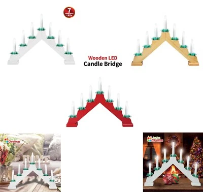 OPTIMAL PRODUCTS Wooden Christmas Candle Bridge 7 LED Light Up Arch Window Xmas Decoration Lights